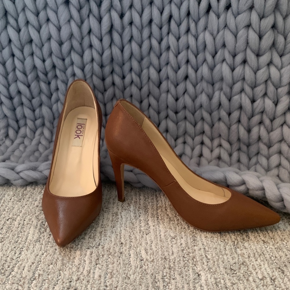 Genuine leather brown pumps, size 7 (37)